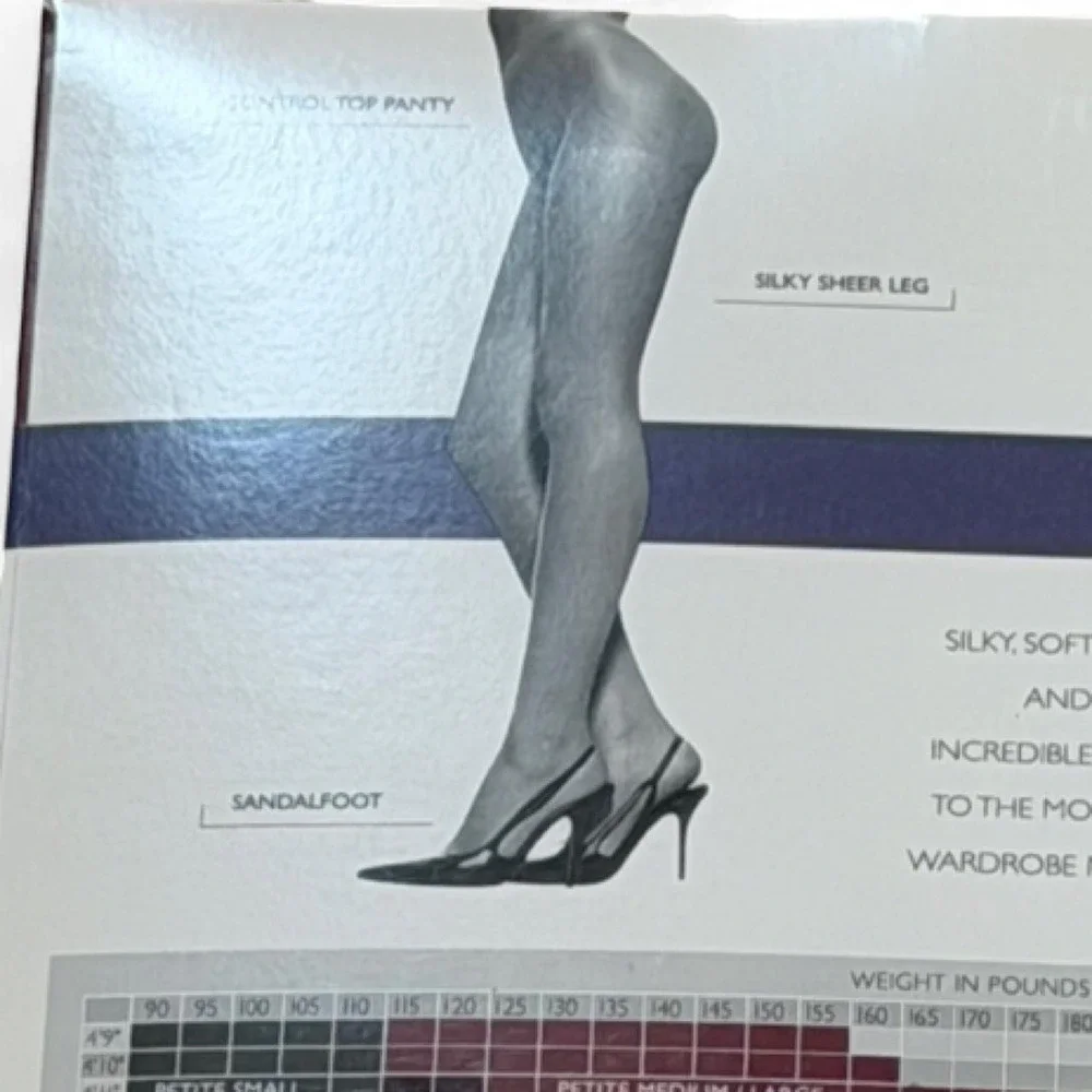 Vintage 90s‎ Hanes Silk Reflections Silky Sheer Control Top Sandalfoot Pantyhose